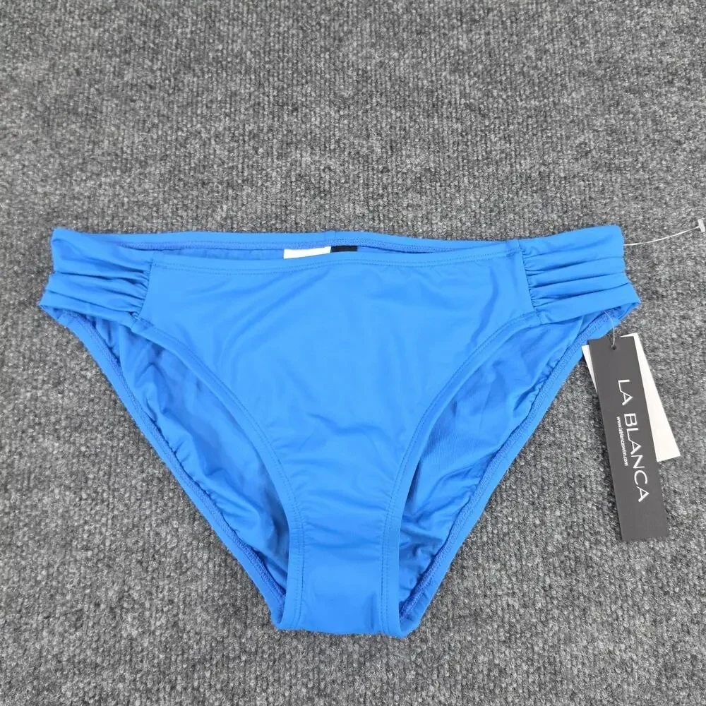 La Blanca Women's Bikini Bottom Size 12 Blue Ruched Side Hipster Swimwear